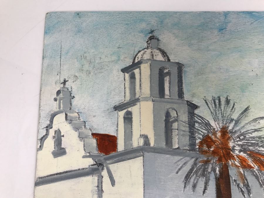 Original Plein Air Painting On Board Of Mission San Luis Rey In Oceanside Unsigned By Hollywood Art Director 14' X 11' [Photo 4]