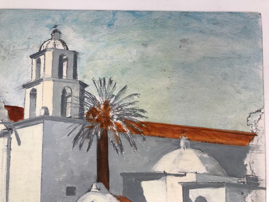 Original Plein Air Painting On Board Of Mission San Luis Rey In Oceanside Unsigned By Hollywood Art Director 14' X 11' [Photo 7]