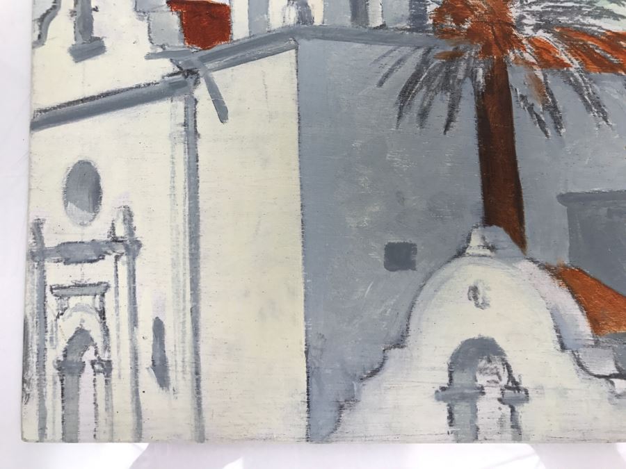 Original Plein Air Painting On Board Of Mission San Luis Rey In Oceanside Unsigned By Hollywood Art Director 14' X 11' [Photo 5]