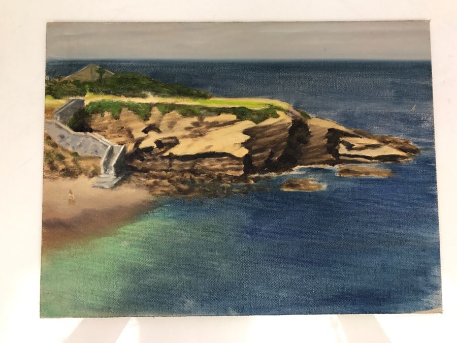 Original Plein Air Painting On Board Of Seascape La Jolla Cove Unsigned By Hollywood Art Director 12' X 9' [Photo 1]