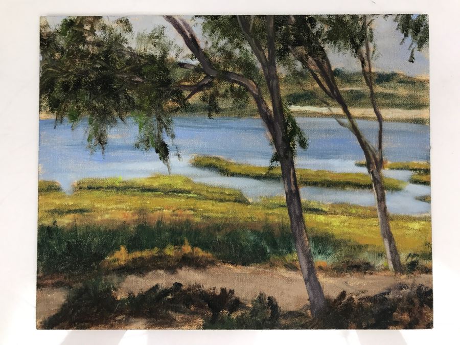 Original Plein Air Painting On Board Of Lagoon Unsigned By Hollywood Art Director 10' X 8'