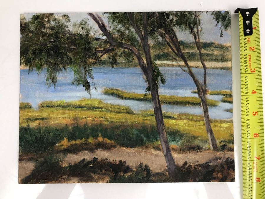 Original Plein Air Painting On Board Of Lagoon Unsigned By Hollywood Art Director 10' X 8' [Photo 3]
