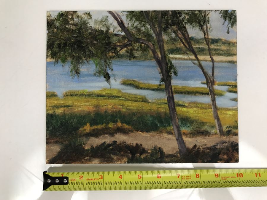 Original Plein Air Painting On Board Of Lagoon Unsigned By Hollywood Art Director 10' X 8' [Photo 2]