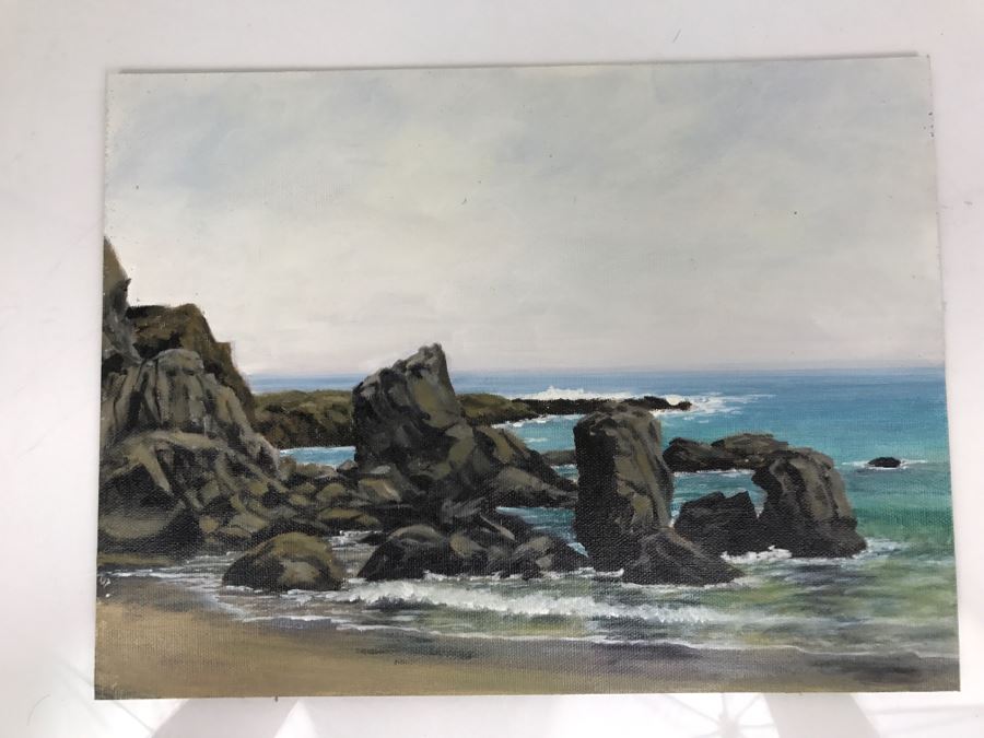 Original Plein Air Painting On Board Of Seascape Unsigned By Hollywood Art Director 12' X 9' [Photo 1]
