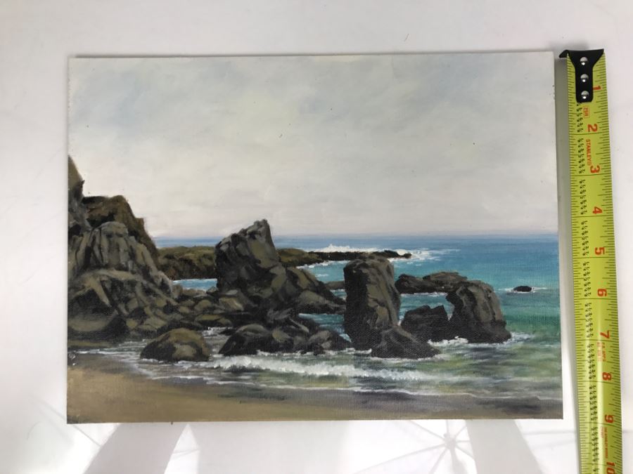Original Plein Air Painting On Board Of Seascape Unsigned By Hollywood Art Director 12' X 9' [Photo 3]