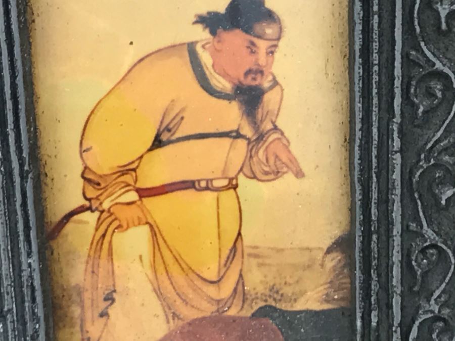 Signed Chinese Pewter Tea Kettle Teapot With Glass Paintings On Sides [Photo 21]