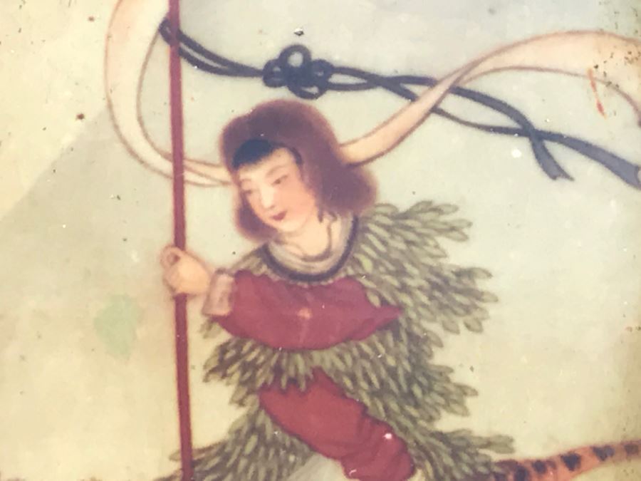 Signed Chinese Pewter Tea Kettle Teapot With Glass Paintings On Sides [Photo 28]