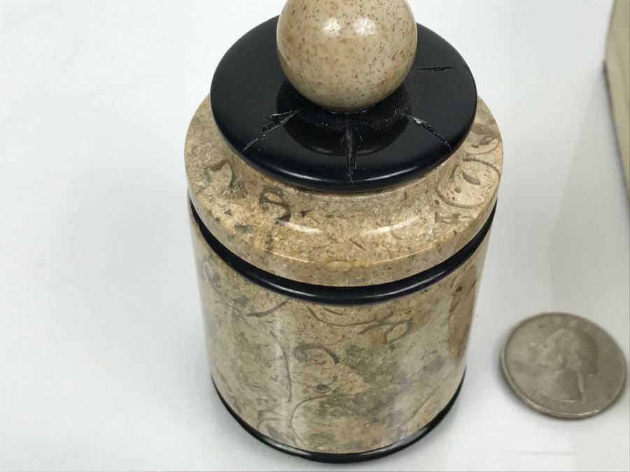 Vintage Bone Inlay Box And Signed Fossil Stone Jar With Lid By Pacheco Anderson 1 Of 1 [Photo 4]