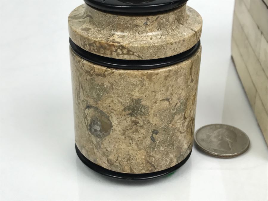 Vintage Bone Inlay Box And Signed Fossil Stone Jar With Lid By Pacheco Anderson 1 Of 1 [Photo 6]