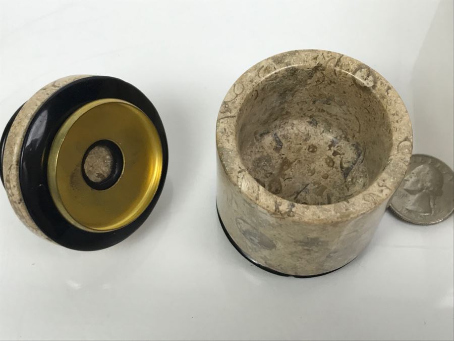 Vintage Bone Inlay Box And Signed Fossil Stone Jar With Lid By Pacheco Anderson 1 Of 1 [Photo 7]