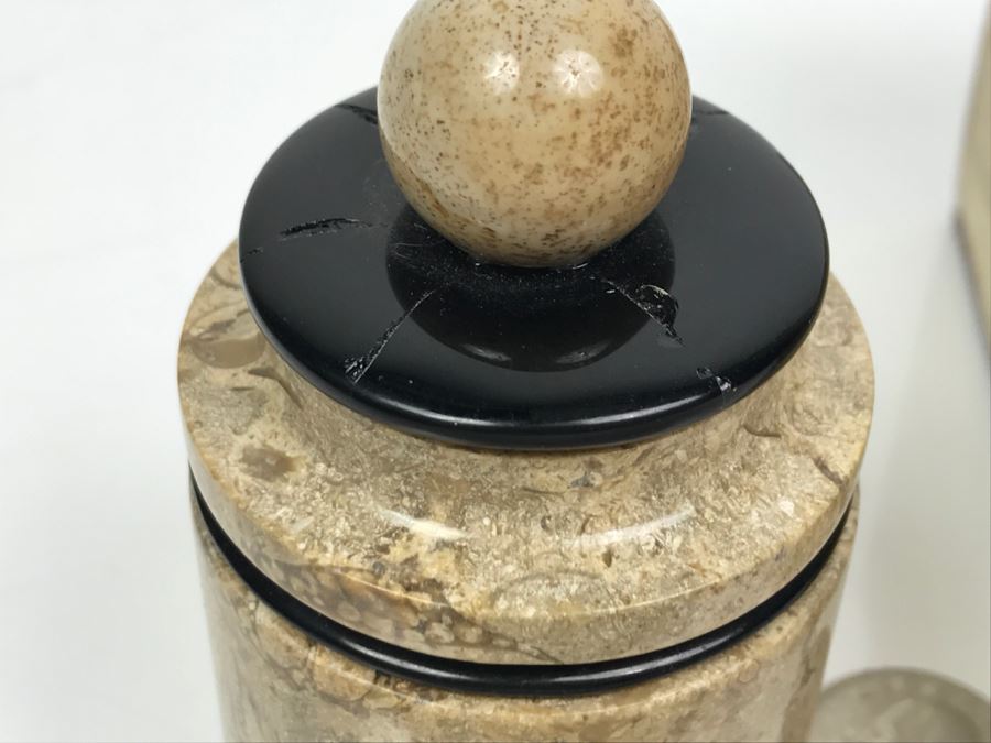 Vintage Bone Inlay Box And Signed Fossil Stone Jar With Lid By Pacheco Anderson 1 Of 1 [Photo 5]