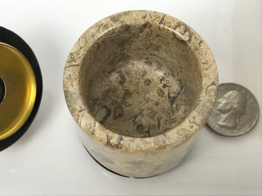 Vintage Bone Inlay Box And Signed Fossil Stone Jar With Lid By Pacheco Anderson 1 Of 1 [Photo 8]