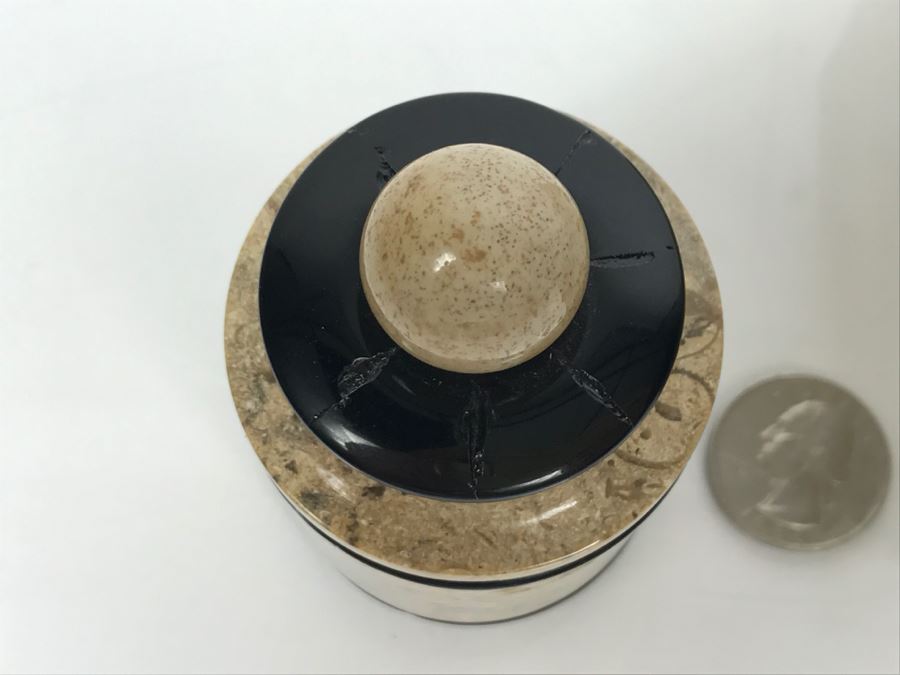 Vintage Bone Inlay Box And Signed Fossil Stone Jar With Lid By Pacheco Anderson 1 Of 1 [Photo 3]