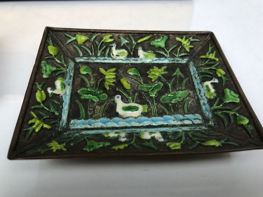 Vintage Chinese Enamel Box, Match Holder, Tray Set And Chinese Gold Box [Photo 18]