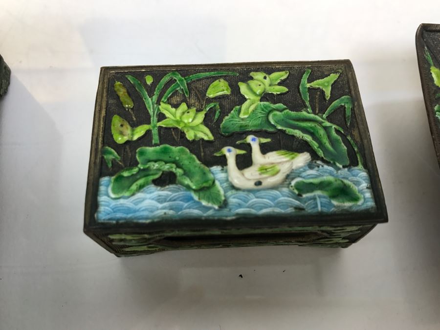 Vintage Chinese Enamel Box, Match Holder, Tray Set And Chinese Gold Box [Photo 14]