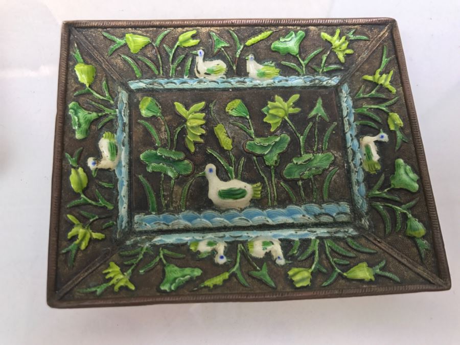 Vintage Chinese Enamel Box, Match Holder, Tray Set And Chinese Gold Box [Photo 17]