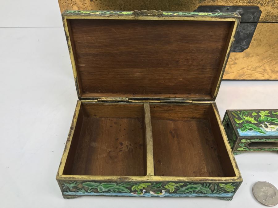 Vintage Chinese Enamel Box, Match Holder, Tray Set And Chinese Gold Box [Photo 11]