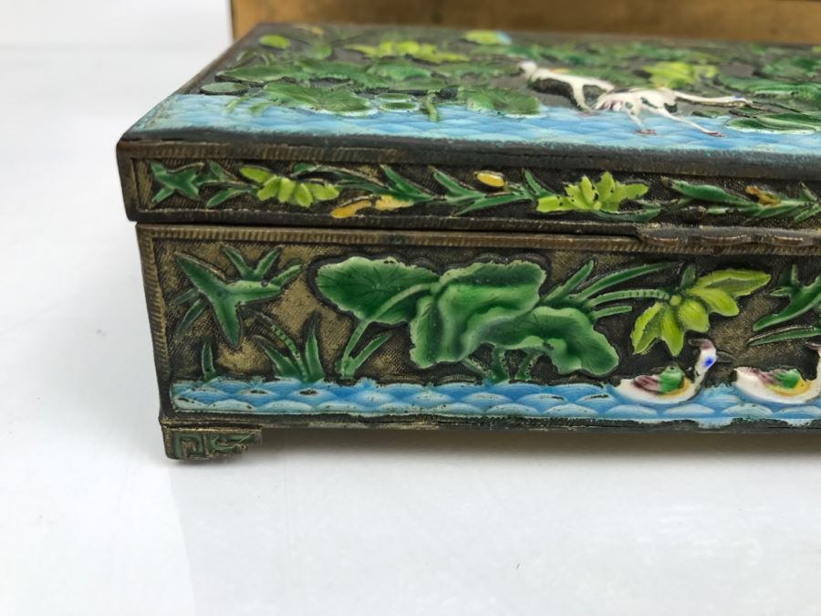 Vintage Chinese Enamel Box, Match Holder, Tray Set And Chinese Gold Box [Photo 4]