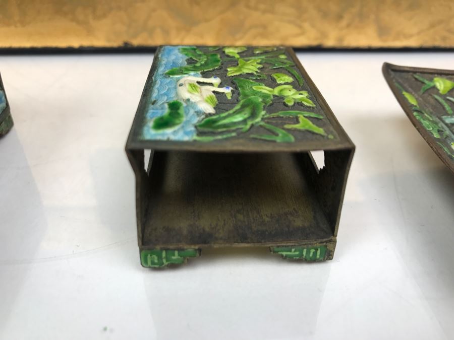 Vintage Chinese Enamel Box, Match Holder, Tray Set And Chinese Gold Box [Photo 16]