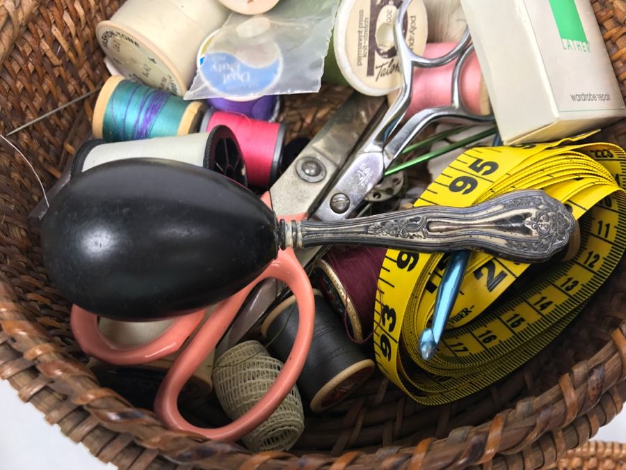 2-Tier Sewing Basket Filled With Sewing Supplies - See Photos (Handle Is Unravelling) [Photo 17]
