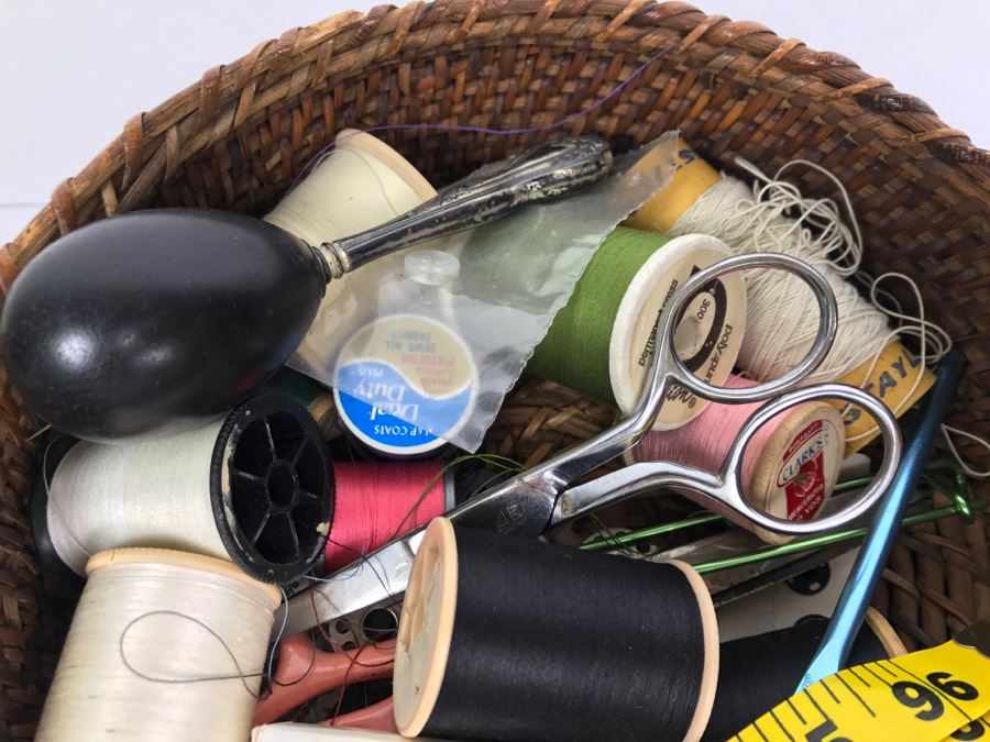 2-Tier Sewing Basket Filled With Sewing Supplies - See Photos (Handle Is Unravelling) [Photo 14]