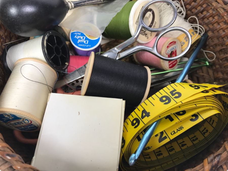 2-Tier Sewing Basket Filled With Sewing Supplies - See Photos (Handle Is Unravelling) [Photo 15]