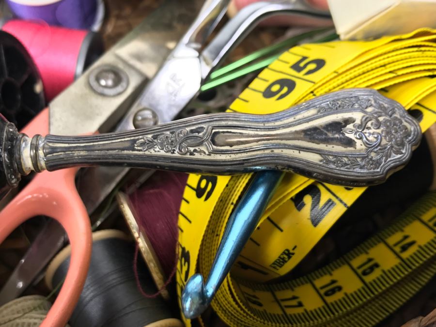 2-Tier Sewing Basket Filled With Sewing Supplies - See Photos (Handle Is Unravelling) [Photo 3]