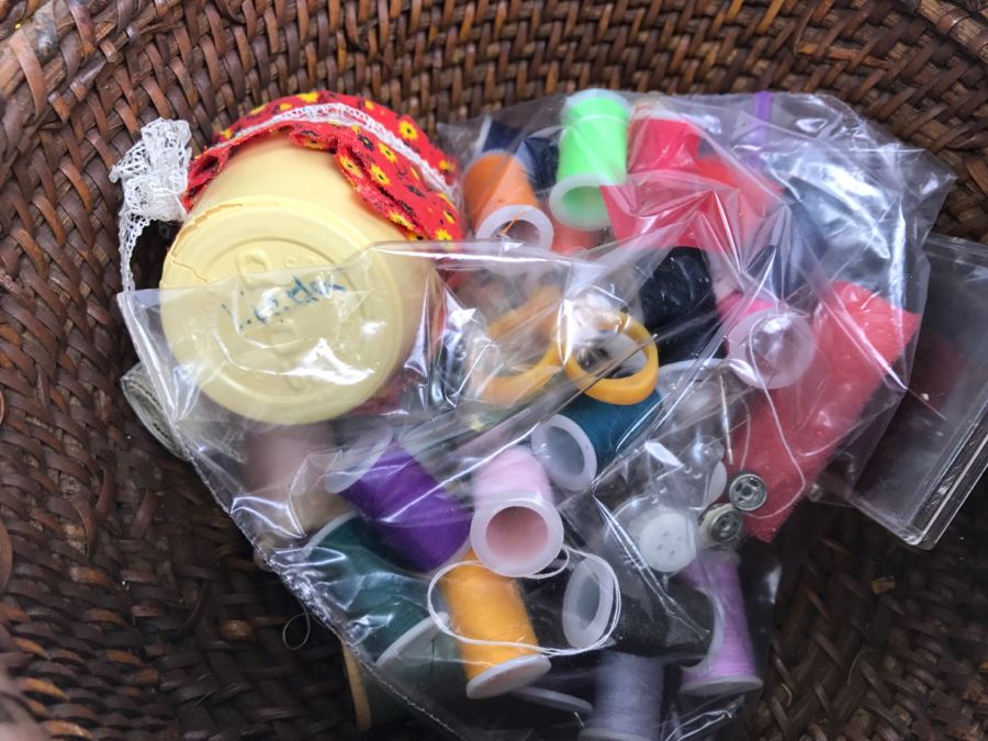 2-Tier Sewing Basket Filled With Sewing Supplies - See Photos (Handle Is Unravelling) [Photo 19]