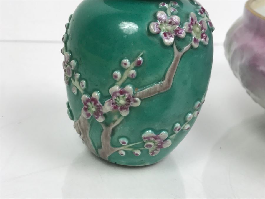 Hand Painted French Jar T&V France, Hand Painted Glass Bottle With Stopper And Small Jar [Photo 13]