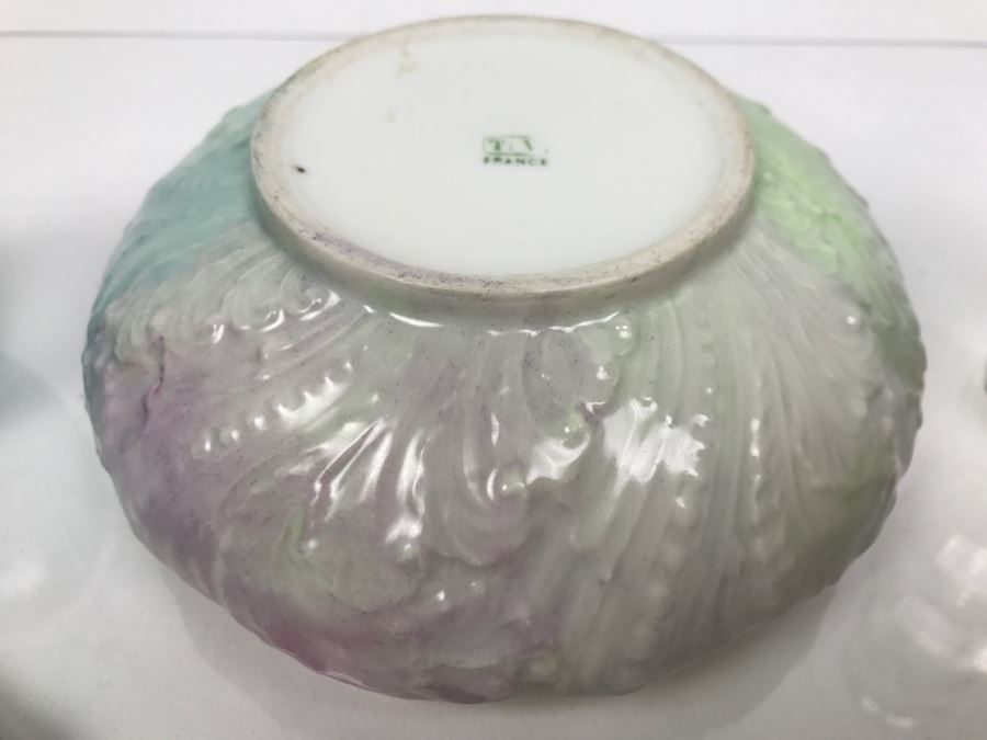 Hand Painted French Jar T&V France, Hand Painted Glass Bottle With Stopper And Small Jar [Photo 6]