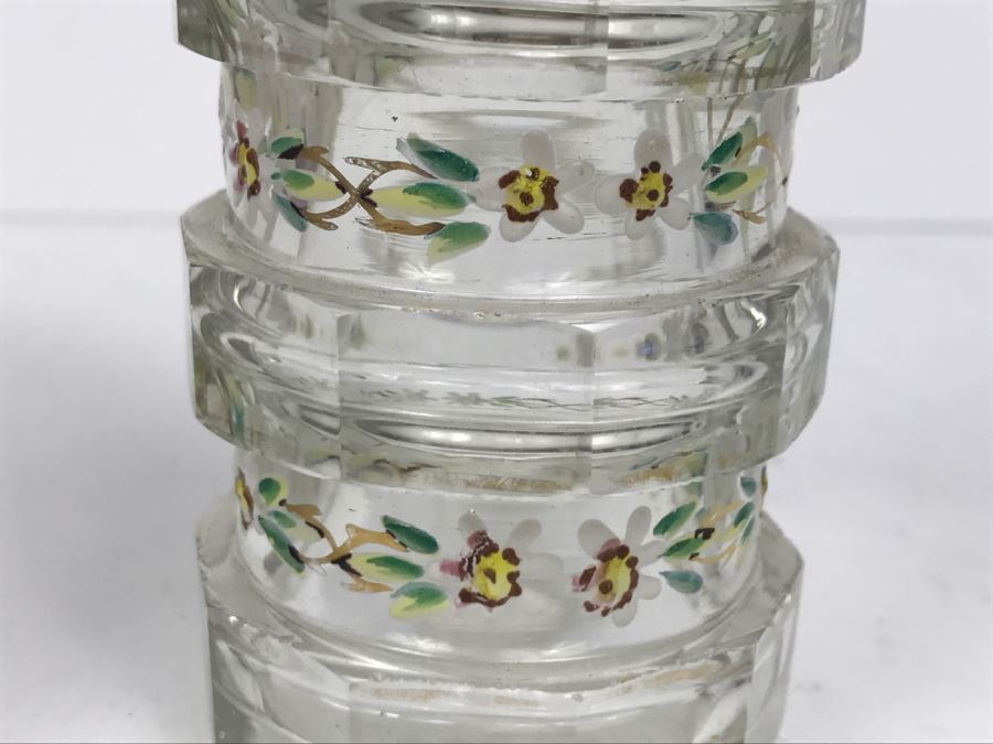 Hand Painted French Jar T&V France, Hand Painted Glass Bottle With Stopper And Small Jar [Photo 11]