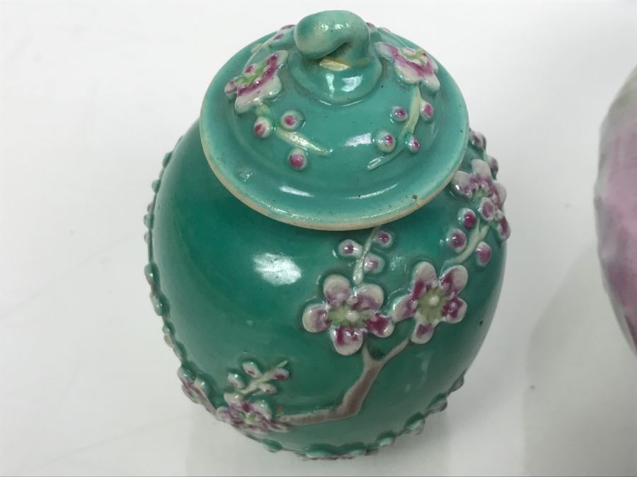 Hand Painted French Jar T&V France, Hand Painted Glass Bottle With Stopper And Small Jar [Photo 14]