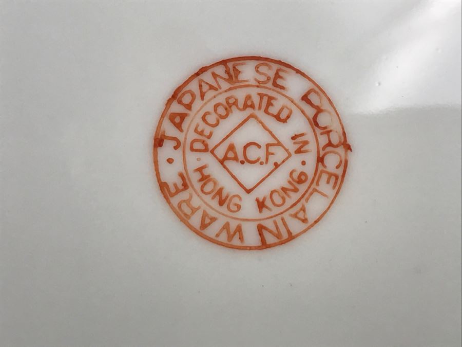 Japanese Porcelain Plate Hand Painted In Hong Kong A.C.F. With Wooden Stand [Photo 11]