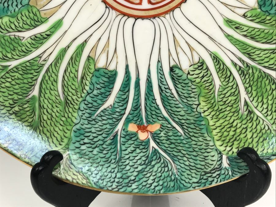 Japanese Porcelain Plate Hand Painted In Hong Kong A.C.F. With Wooden Stand [Photo 8]