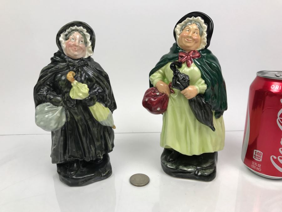 Pair Of Royal Doulton Figurines Of 'Sairey Gamp' HN558 (Has Hairline Cracks) And HN2100 [Photo 1]