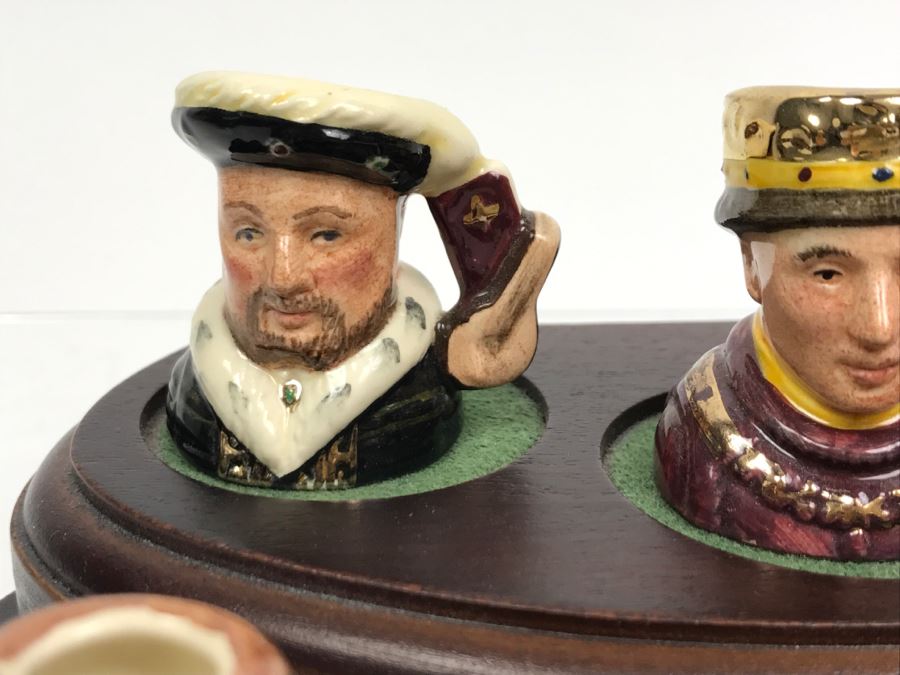 Limited Edition Royal Doulton Miniature Mini Toby Mugs Kings Set Of Kings And Queens Of England With Wooden Display Stand Number 595 Of Set [Photo 9]