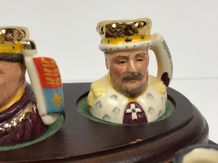 Limited Edition Royal Doulton Miniature Mini Toby Mugs Kings Set Of Kings And Queens Of England With Wooden Display Stand Number 595 Of Set [Photo 8]