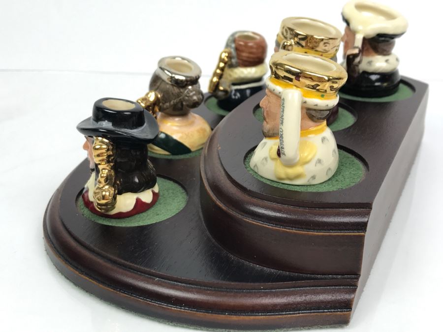 Limited Edition Royal Doulton Miniature Mini Toby Mugs Kings Set Of Kings And Queens Of England With Wooden Display Stand Number 595 Of Set [Photo 12]