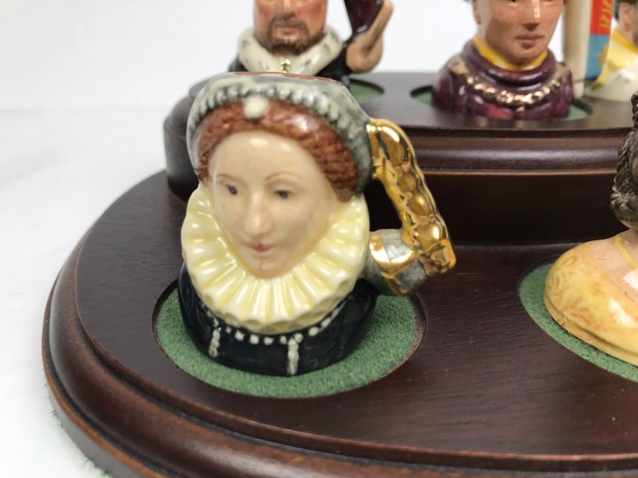 Limited Edition Royal Doulton Miniature Mini Toby Mugs Kings Set Of Kings And Queens Of England With Wooden Display Stand Number 595 Of Set [Photo 5]