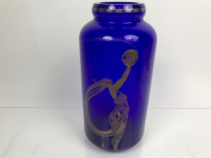 Erte Blue Vase Titled Fireflies 1988 Franklin Mint [Photo 8]