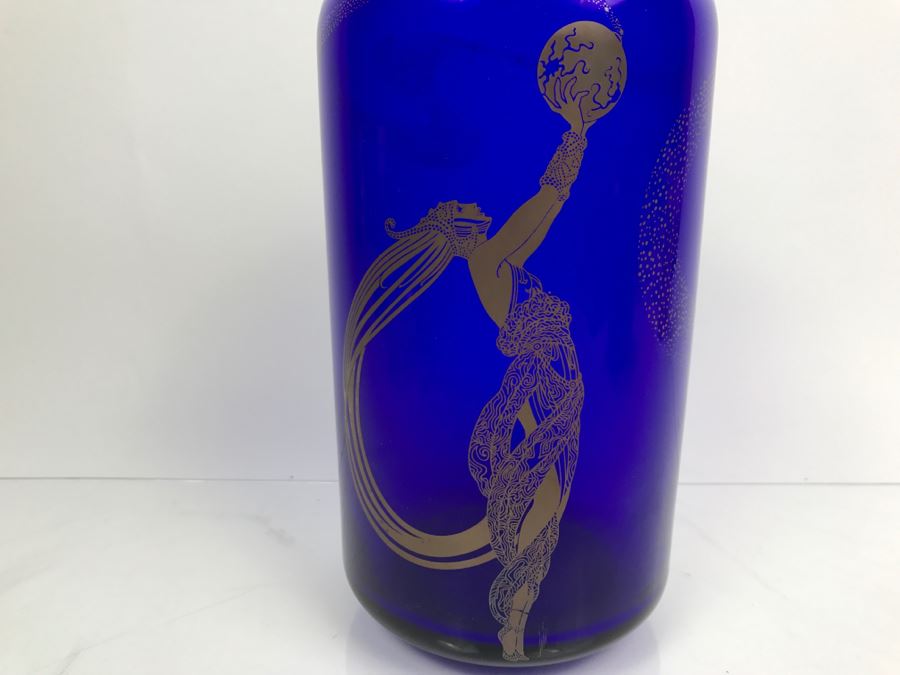 Erte Blue Vase Titled Fireflies 1988 Franklin Mint [Photo 9]