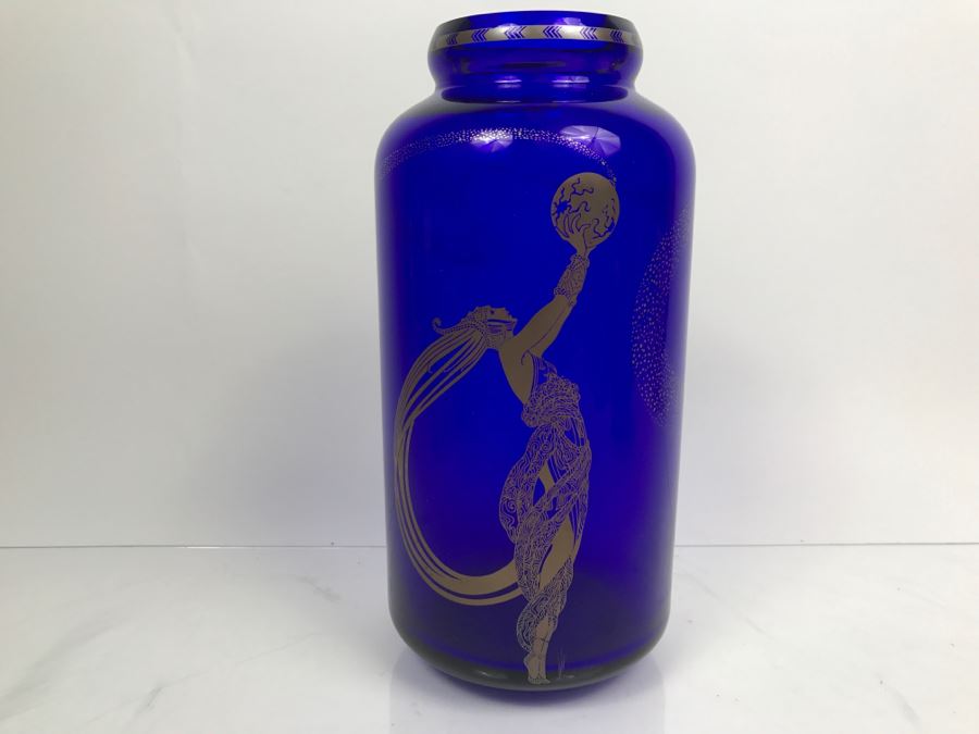 Erte Blue Vase Titled Fireflies 1988 Franklin Mint [Photo 2]