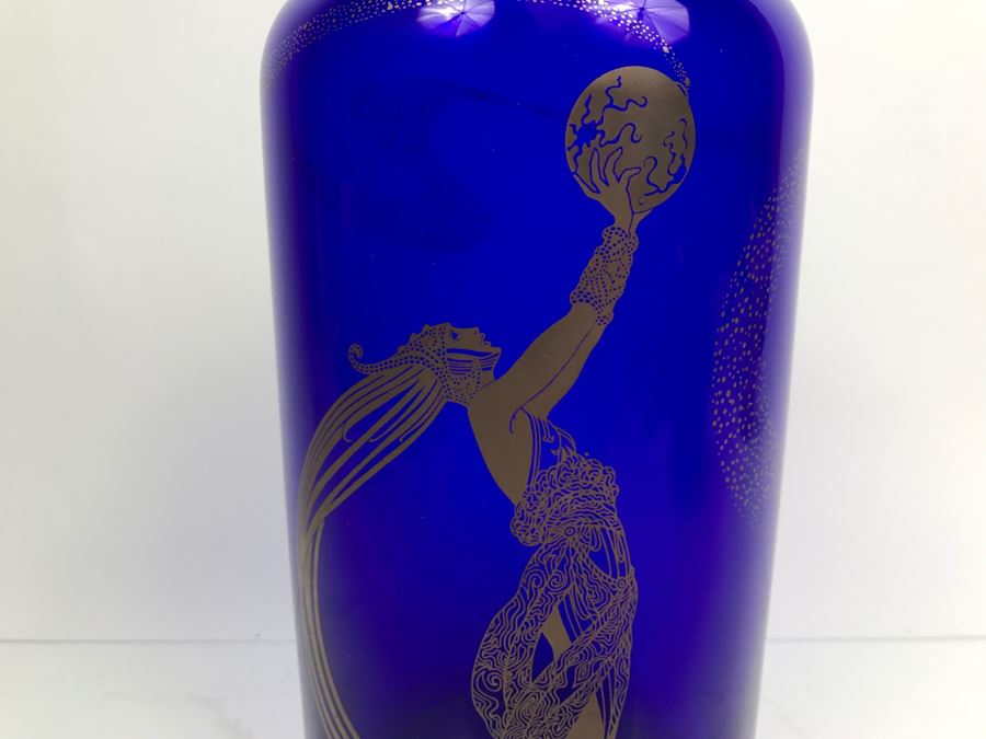 Erte Blue Vase Titled Fireflies 1988 Franklin Mint [Photo 10]
