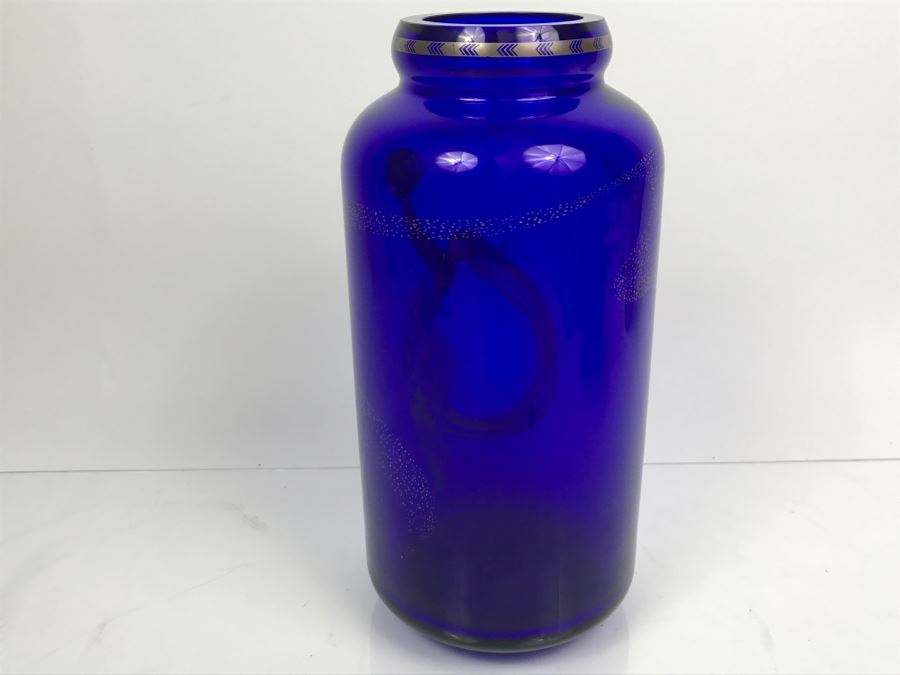 Erte Blue Vase Titled Fireflies 1988 Franklin Mint [Photo 13]