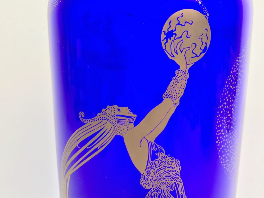 Erte Blue Vase Titled Fireflies 1988 Franklin Mint [Photo 12]