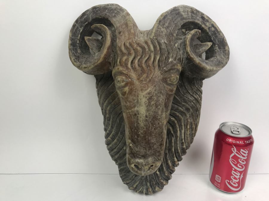 Large Carved Soapstone Rams Head Wall Mount