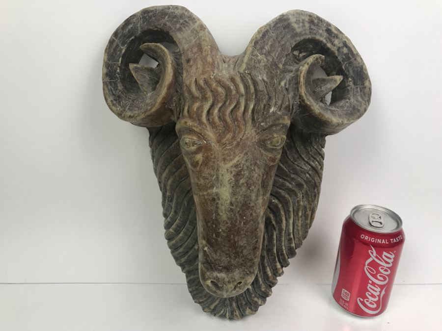 Large Carved Soapstone Rams Head Wall Mount [Photo 4]