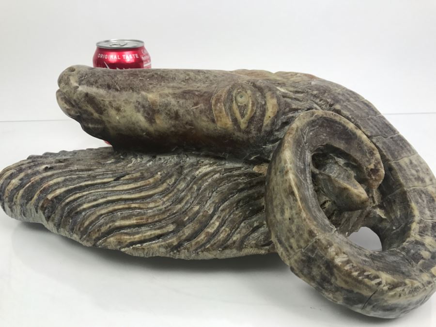 Large Carved Soapstone Rams Head Wall Mount [Photo 3]