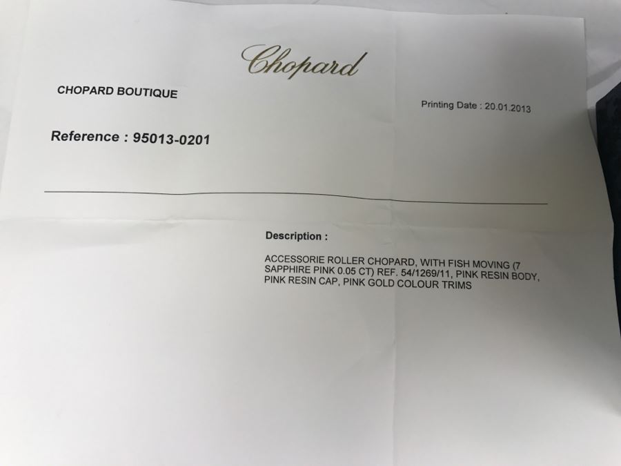 Chopard Ballpoint Pen With Moving Fish (7 SAPPHIRE PINK 0.05CT) Pink Resin Body And Cap Pink Gold Colour Trims With Box, Bag And Receipt [Photo 20]