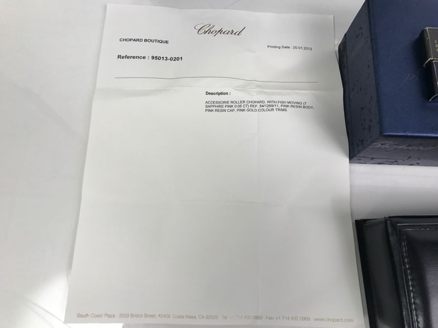 Chopard Ballpoint Pen With Moving Fish (7 SAPPHIRE PINK 0.05CT) Pink Resin Body And Cap Pink Gold Colour Trims With Box, Bag And Receipt [Photo 19]